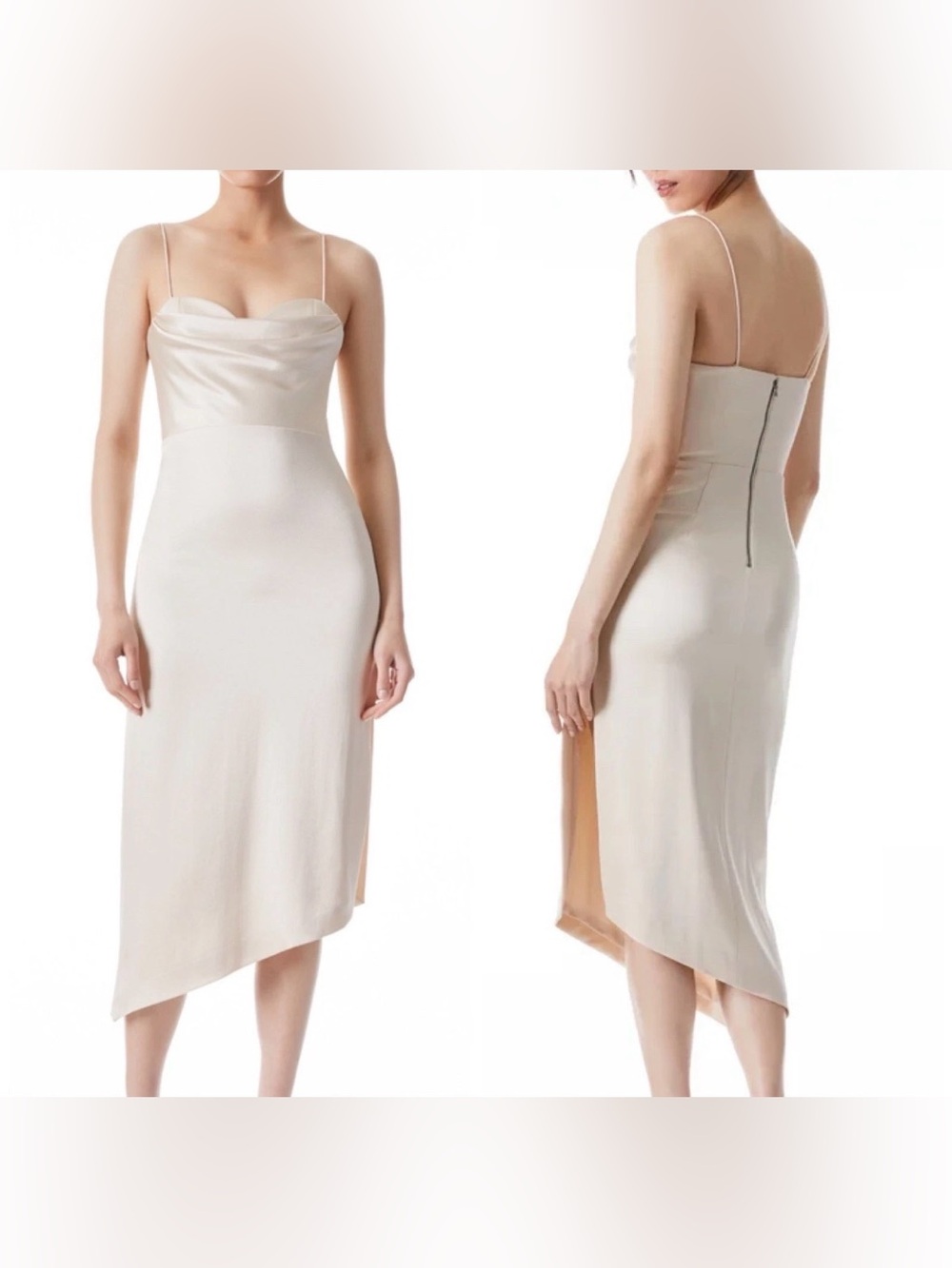 Alice + Olivia Dress Womens 6 Kiyoko Champagne Sweetheart Cowl Neck MSRP: $495